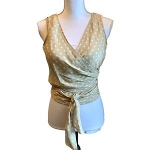 Newport News y2k silk tan polka dot wrap top size 6